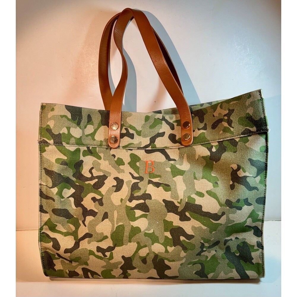 NWOT Discontinued Mark & Graham Essential Canvas Leather Camo Embroidered Tote